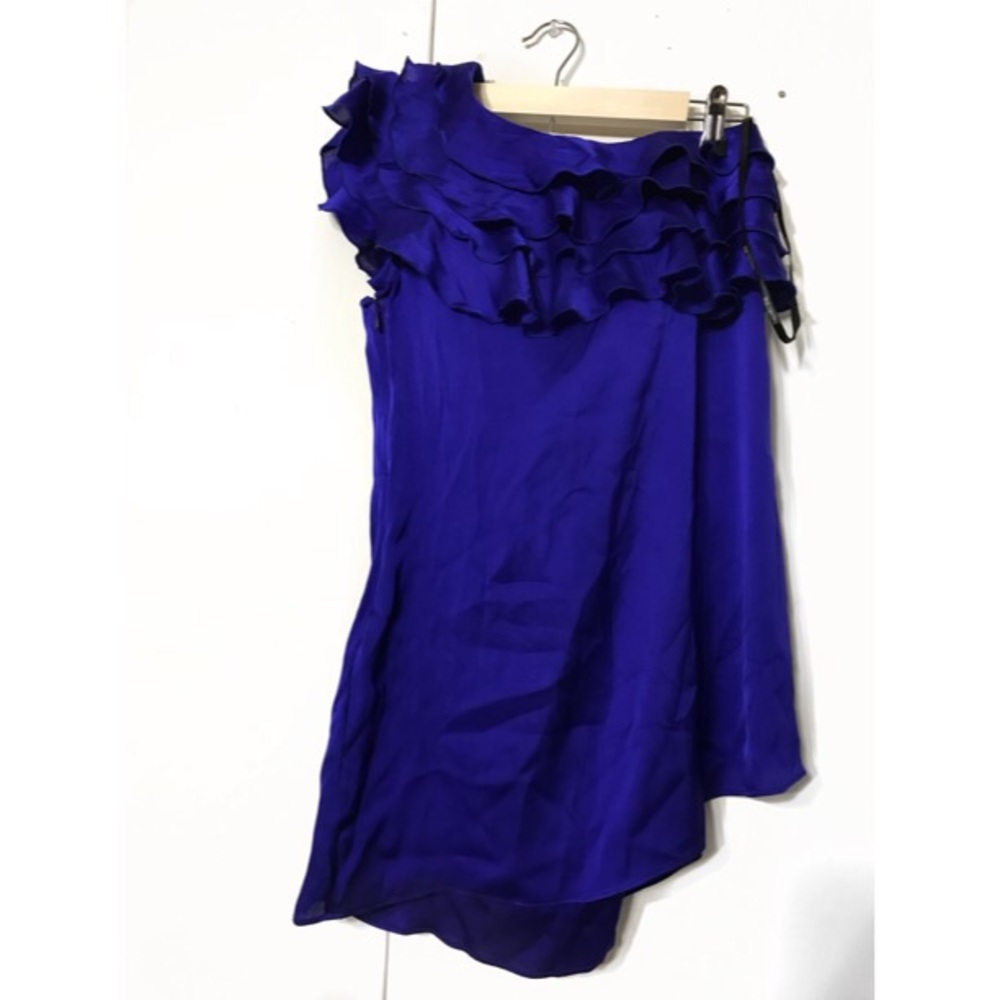 Rachel Zoe blue Jasmine one shoulder ruffle top